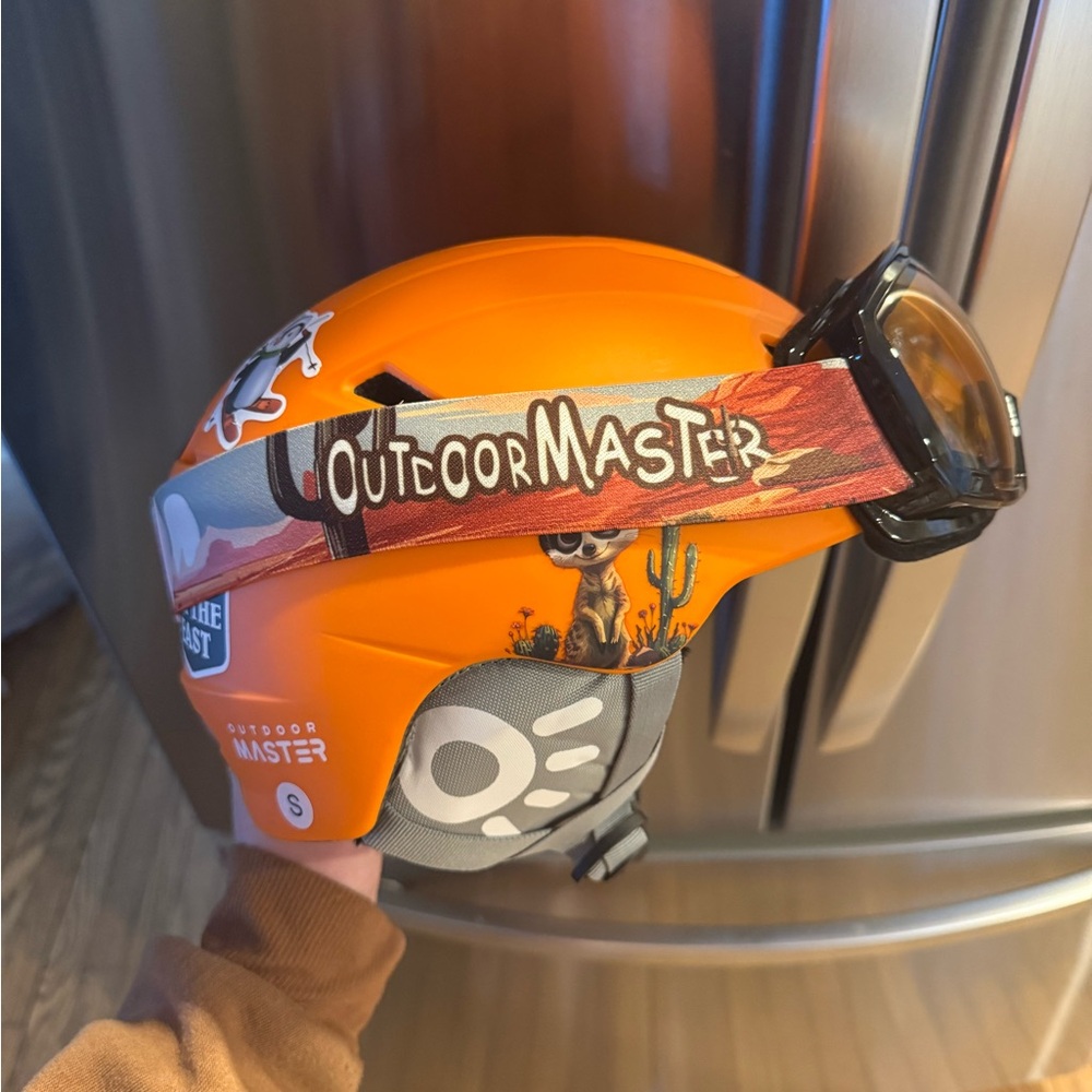 Orange Kids Ski Helmet with Goggles